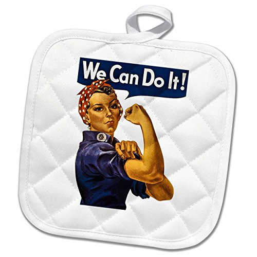 3D Rose Vintage Rosie the Riveter Wwii American Feminist Icon We Can Do It Pot Holder, 8 x 8"
