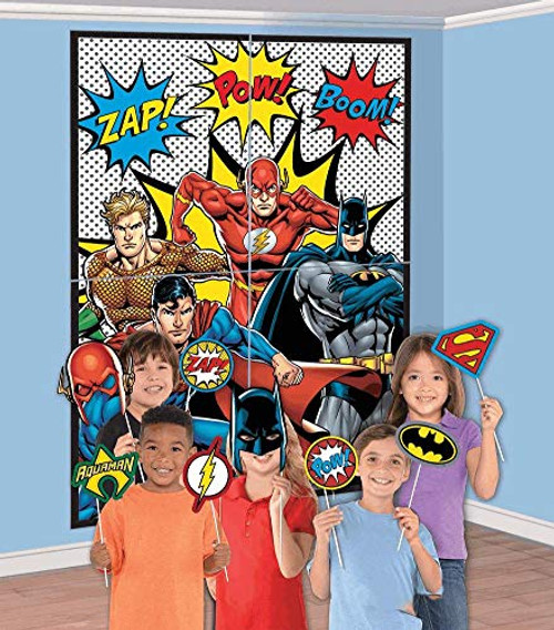 amscan Justice League Scene Setter with Photo Props Kit- 16 pcs_