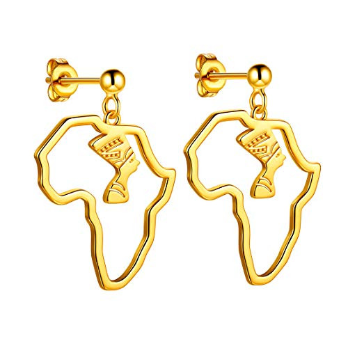 Beautlace Africa Map Earrings 18K Gold Plated Dangle Map of Africa Stud Earring African Style Nefertiti Jewelry for Men and Women KE0024Y Beautlace Africa Map Earrings 18K Gold Plated Dangle Map of Africa Stud Earring African Style Nefertiti Jewelry for Men and Women KE0024Y
