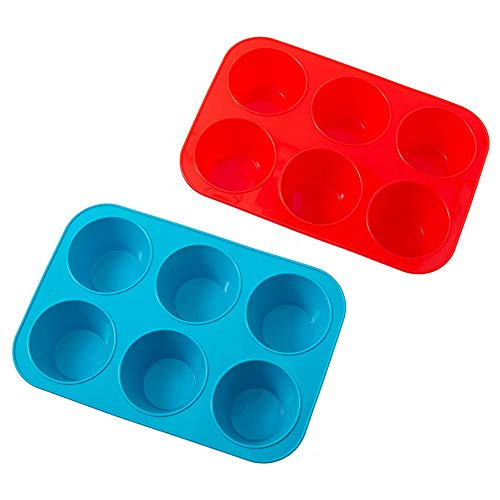 SUNSPEED Reusable Silicone Cupcake Mold Muffin Pan Set for Baking Non-stick Silicone Molds Cupcake Pan Candy Chocolate Mold 6-Cups Muffin Pan