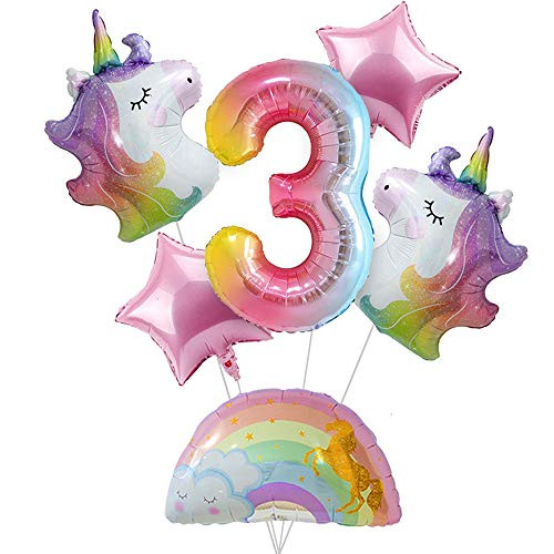 Unicorn Balloons 3rd Birthday Decorations for Girls- Bouquet of Foil Balloon for Rainbow Party Decorations Unicorn Party Supplies Number 3
