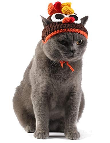 Coomour Thanksgiving Hats Handmade Crochet Funny Dog Turkey Costumes Cap Cat Cute Accessory for Dogs Cats Pets Hat Large