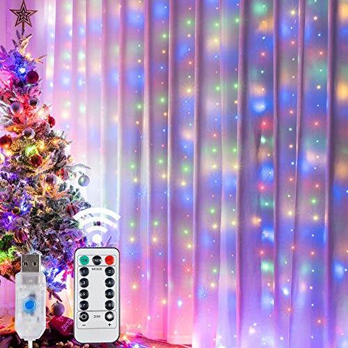 HOME LIGHTING Window Curtain String Lights 300 LED 8 Lighting Modes Fairy Copper Light with Remote USB Powered Waterproof for Christmas Bedroom Party Wedding Home Garden Wall Decorations Multicolor