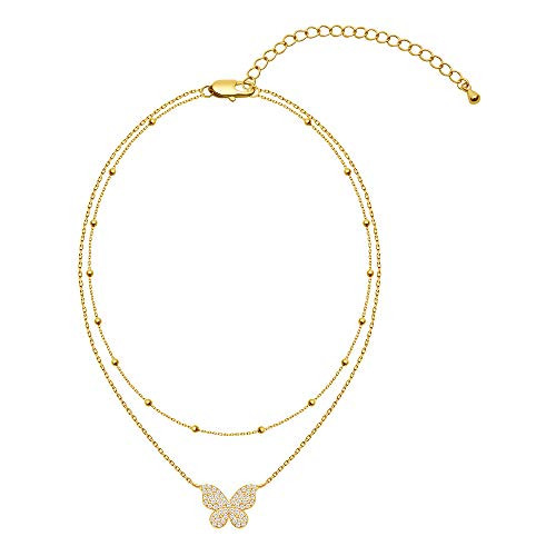 Howoo Layered Necklace 14K Gold Plated with Dainty Butterfly Pendant Gold Layered Necklace for Women Howoo Layered Necklace 14K Gold Plated with Dainty Butterfly Pendant Gold Layered Necklace for Women
