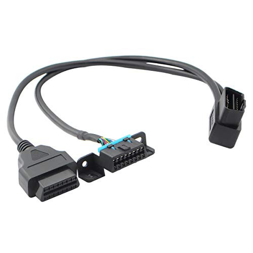 iKKEGOL Right Angle Universal OBD2 OBD II 16 Pin Splitter Y Open Cable J1962 1 Male to 2 Female Connector with Underdash Mount Bracket for GPS Tracker Device 50cm20