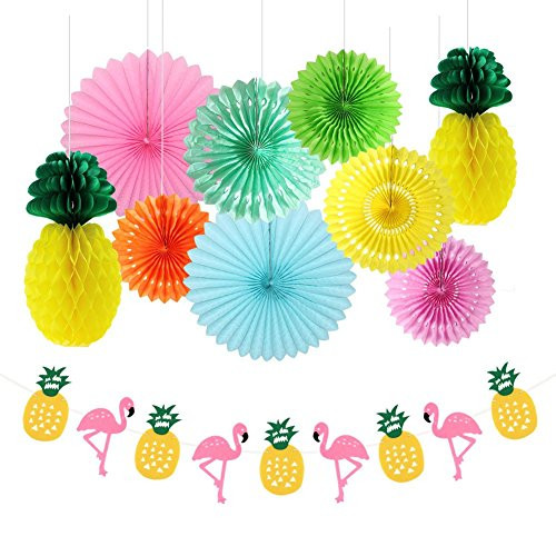 Zilue Summer Party Pack of 10 Kit Paper Fans Pineapple Balls and Flamingos Banner Garland Tropical Hawaiian Luau Beach Decoration Zilue Summer Party Pack of 10 Kit Paper Fans Pineapple Balls and Flamingos Banner Garland Tropical Hawaiian Luau Beach Decoration
