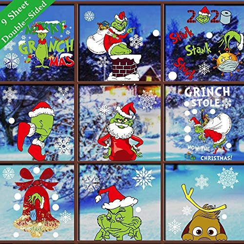 Grinch Window Clings Christmas Window Decals Stickers 9 Sheets Winter Xmas Elves Double How The Grinch Stole The Christmas Window Clings Holiday Christmas Grinch Window Decorations for Office Home Grinch Window Clings Christmas Window Decals Stickers 9 Sheets Winter Xmas Elves Double How The Grinch Stole The Christmas Window Clings Holiday Christmas Grinch Window Decorations for Office Home