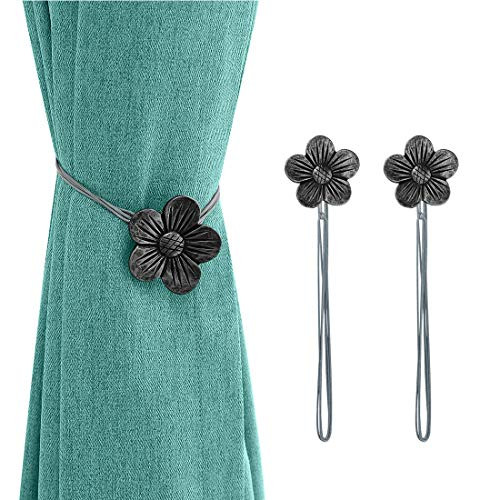 Lewondr Vintage Magnetic Curtain Tieback 1 Pair Resin Flower Curtain Drapery Holdback Window Curtain Decorative Buckle Holder for Home Cafe Balcony - Ink