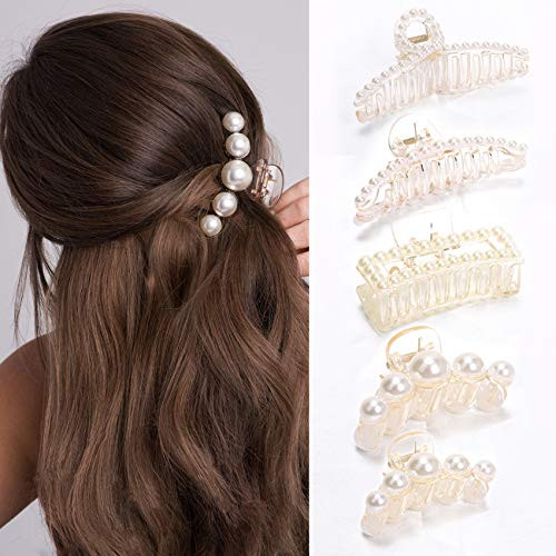 NAISEIR Hair Claw Clips Large Pearl Claw Clip for Women and Girls Pearl Non Slip Hair Clip Jaw Clips Clamp Styling Accessories for Women Girls_Pearl Clip Set NAISEIR Hair Claw Clips Large Pearl Claw Clip for Women and Girls Pearl Non Slip Hair Clip Jaw Clips Clamp Styling Accessories for Women Girls_Pearl Clip Set