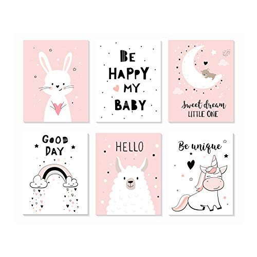 Girls room decor wall art for bedroom unicorn bedroom decor for girls Living room 8x10 Unframed Set of 6 Pink and white wall art Poster prints