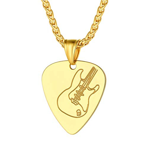 PROSTEEL Gold Guitar Pick Necklace Men Women Stainless Steel 18K Gold Plated Pendant Chain Punk Rock Music Note Hiphop Jewelry Gift PROSTEEL Gold Guitar Pick Necklace Men Women Stainless Steel 18K Gold Plated Pendant Chain Punk Rock Music Note Hiphop Jewelry Gift