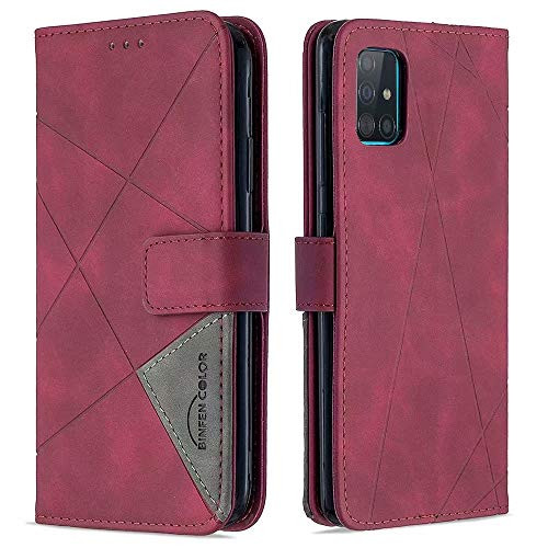 ROSEHUI Wallet Case for Samsung Galaxy A51 Retro Vintage Leather Case with Card Holder Magnetic Closure Shockproof Protective Flip Folio Stand Case for Samsung Galaxy A51 Red