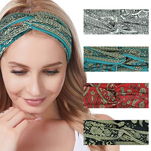 4 Pcs Womens Headbands Boho Flower Printing Leopard Twisted Criss Cross Elastic Hair Band 4 Pcs Womens Headbands Boho Flower Printing Leopard Twisted Criss Cross Elastic Hair Band