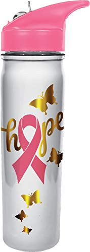Spoontiques Pink Ribbon Opaque Flip Top Water Bottle 18 ounces White