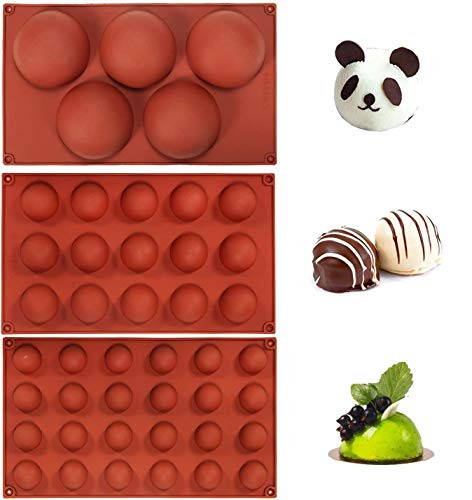 Silicone Mold Baking Mold Circle Baking Mold Kit Semi Sphere Silicone Chocolate Mold for Making Chocolate Bombs Cake Candy Dessert Jelly Pudding Dome Mousse Handmade Soap 3 Pack