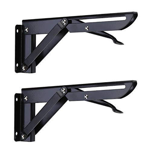 Folding Shelf Brackets 8 Inch Heavy Duty Metal Triangle Table Bench Collapsible Shelf Bracket Wall Mounted for DIY Bracket Work Table Space Saving Max Load 220 lb 2pcs Folding Shelf Hinge
