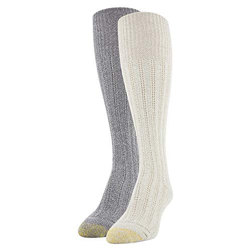 Gold Toe Womens Eco Tuckstitch Knee Highs 2 Pairs Oatmeal Grey Shoe Size 6-9