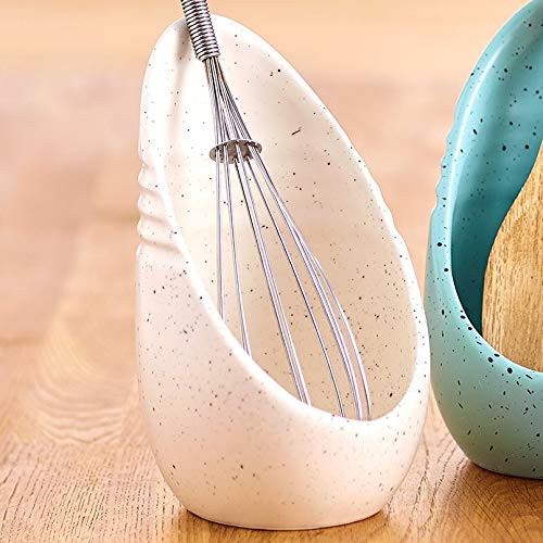 Speckled Upright Earthenware Spoon Rest - Kitchen Utensil Holder - White