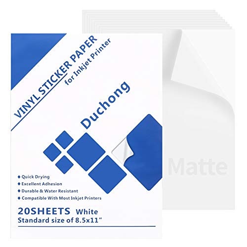 Printable Vinyl Sticker Paper for Inkjet Printer - 20 Sheets White Matte Waterproof Decal Paper - Standard Size 8_5x11 Printable Vinyl Sticker Paper for Inkjet Printer - 20 Sheets White Matte Waterproof Decal Paper - Standard Size 8_5x11