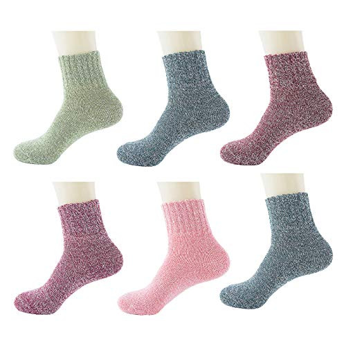 6 Pairs of Womens Winter Wool Socks Knit Pattern Womens Thick Vintage Soft Socks Cozy Crew Casual Warm Cotton Sock Gifts 5 Colors