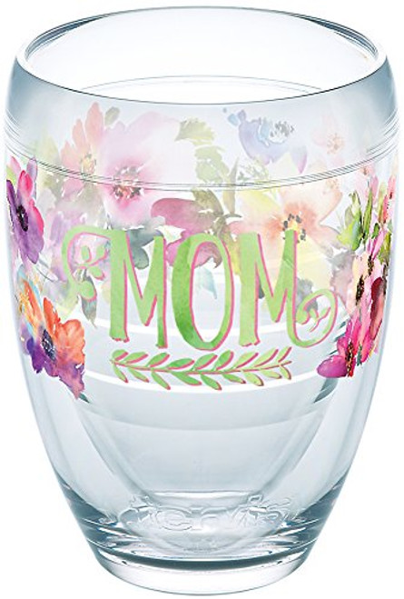 Tervis 1247515 Mom - Watercolor Floral Tumbler with Wrap 9oz Stemless Wine Glass, Clear