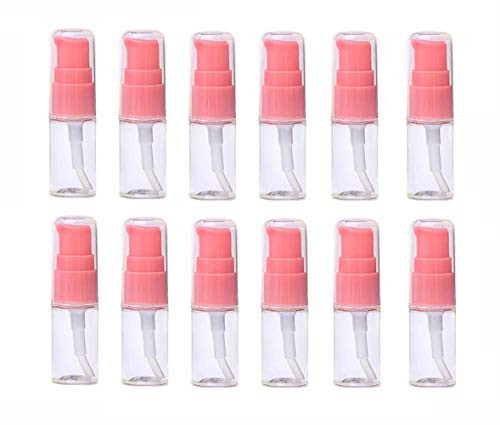 12PCS 10ml 0_34oz Empty Plastic Pump Bottle Jars Vials Sample Packing Dispenser Container Storage with Pink Press Pump Head for Lotion Shampoo Essential Oil Transparent