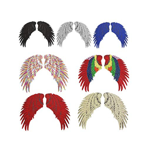 Healifty Sequin Wings Patches Appliques Iron on Stickers Angel Wing Sew on Badges Embroidered Bling Wings for DIY Decoration Clothes Jackets 7 Pairs Mixed Color