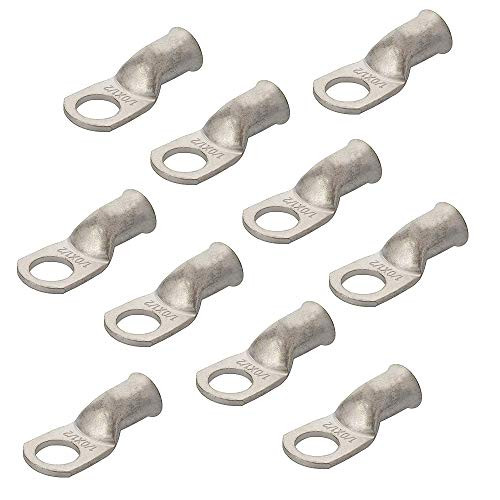 10PCS Heavy Duty Tinned Copper Wire Lugs 10 AWG Battery Cable Ends Tubular Bare Copper Eyelets Ring Terminal Connectors Marine Grade Wire Lugs Connectors 10 AWG - 12RingEye