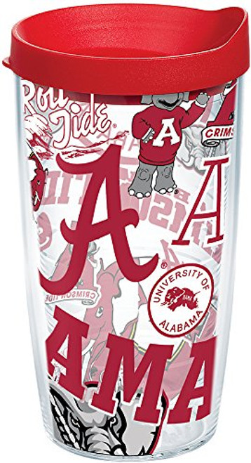 Tervis 1252248 NCAA Alabama Crimson Tide All Over Tumbler with Lid, 16 oz, Clear