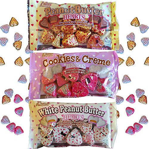 Palmer Valentines Day Chocolate Hearts_ 3 Pack Includes Peanut Butter White Peanut Butter CookiesCreme