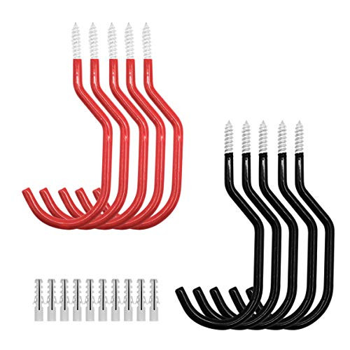 souG 10 Pack Heavy Duty Bike Storage Hooks BlackRed Ideal for Wall Mount Bicycle Storage for Ceilings Space Saving Utility Organizer for Basement Warehouse