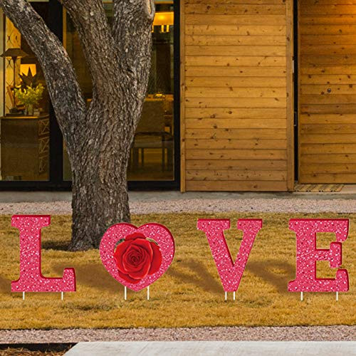 Alimtois Valentines Day Decorations Outdoor - 4PCS Large Valentines Conversation Love Lawn Signs with Stake - Birthday Holiday Yard Home Wall Decorations Walkway Decor 4PCS Love