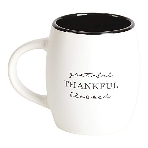 Grateful Thankful Blessed Black White 15 ounce Stoneware Novelty Coffee Mug