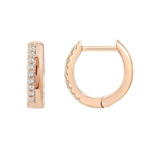 PAVOI 14K Gold Plated Sterling Silver Post Cubic Zirconia Huggie Earrings - Small Round Huggie Stud Fashion Hoop Earrings for Women in Rose Gold Plating PAVOI 14K Gold Plated Sterling Silver Post Cubic Zirconia Huggie Earrings - Small Round Huggie Stud Fashion Hoop Earrings for Women in Rose Gold Plating