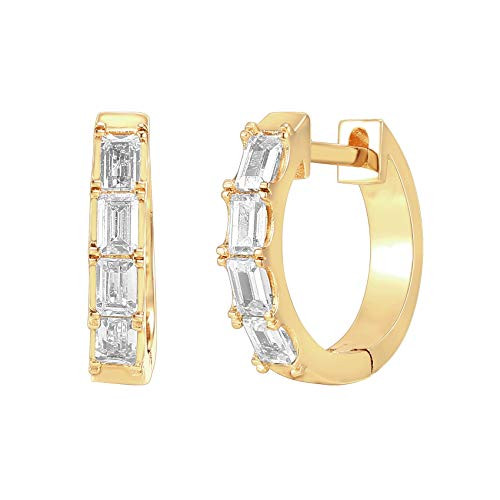 PAVOI 14K Yellow Gold Plated S925 Sterling Silver Post Baguette Cubic Zirconia Cuff Earrings Huggie Stud PAVOI 14K Yellow Gold Plated S925 Sterling Silver Post Baguette Cubic Zirconia Cuff Earrings Huggie Stud