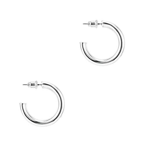 PAVOI 14K White Gold Hoop Earrings For Women  3_5mm Thick 30mm Infinity Gold Hoops Women Earrings  Gold Plated Loop Earrings For Women  Lightweight Hoop Earrings Set For Girls