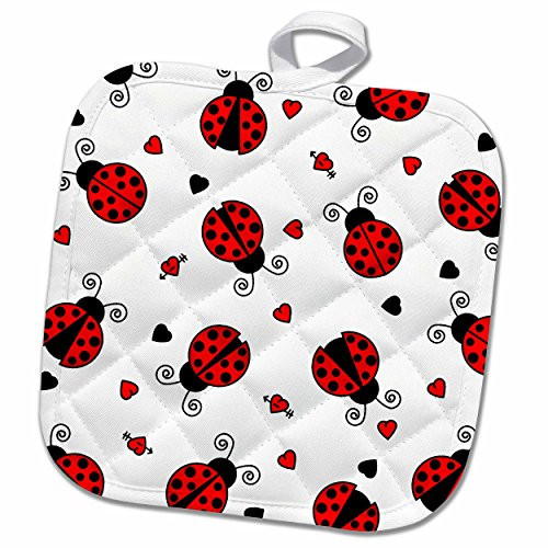 3D Rose Love Bugs Red Ladybug Print with Hearts Pot Holder, 8" x 8" 3D Rose Love Bugs Red Ladybug Print with Hearts Pot Holder, 8" x 8"