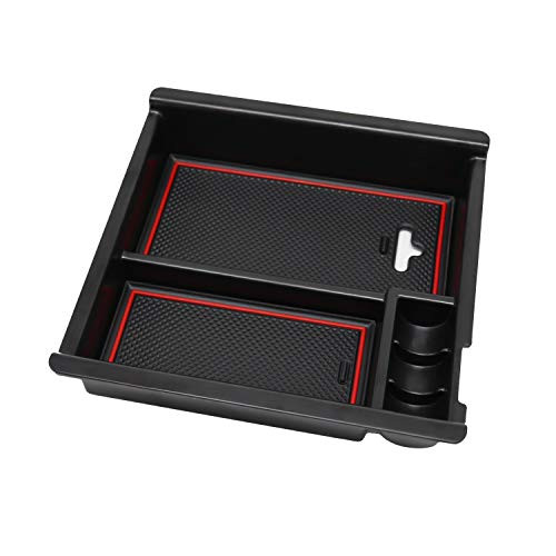 SENSHINE Center Console Organizer for Toyota Tacoma Accessory 2016-2019 2020 2021 Secondary Storage Armrest Box Insert Tray Red Trim