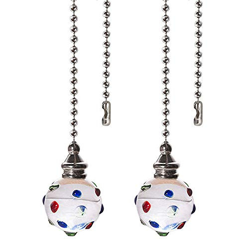 Ceiling Fan Chain Pulls Decorative Ornaments 12 Inches Clear Color Crystal ball Pendant Pull Chain Fan Pulls Extension For Ceiling Light Lamp Fan Chain 2 Pack Nickel Pull Chain