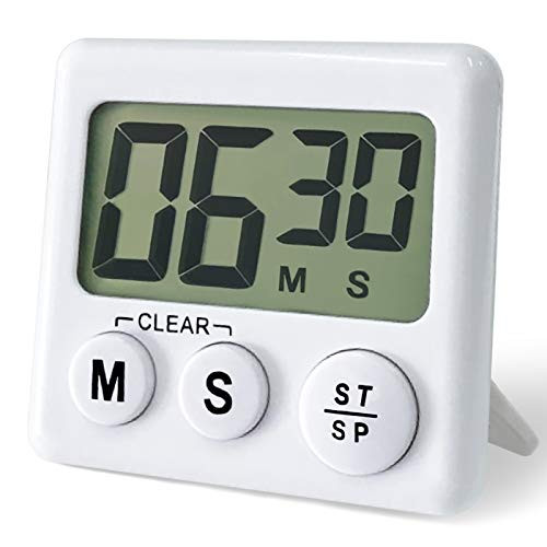 ATACAT Kitchen Timer Digital Kitchen Timers Big Digits Loud Alarm Magnetic Backing Back Stand for Cooking Classroom Bathroom Teachers Kids White