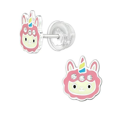 AUBE JEWELRY Hypoallergenic 925 Sterling Silver Pink Alpacacorn Head Stud Earrings Adorned with Crystals with Silicone Coated Push Backs for Girls and Women AUBE JEWELRY Hypoallergenic 925 Sterling Silver Pink Alpacacorn Head Stud Earrings Adorned with Crystals with Silicone Coated Push Backs for Girls and Women