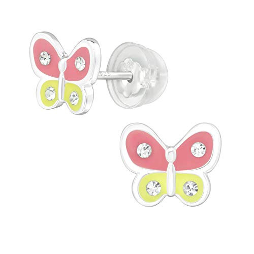 AUBE JEWELRY Hypoallergenic 925 Sterling Silver Butterfly Stud Earrings Adorned with Crystal with Silicone Coated Push Backs for Girls and Women AUBE JEWELRY Hypoallergenic 925 Sterling Silver Butterfly Stud Earrings Adorned with Crystal with Silicone Coated Push Backs for Girls and Women