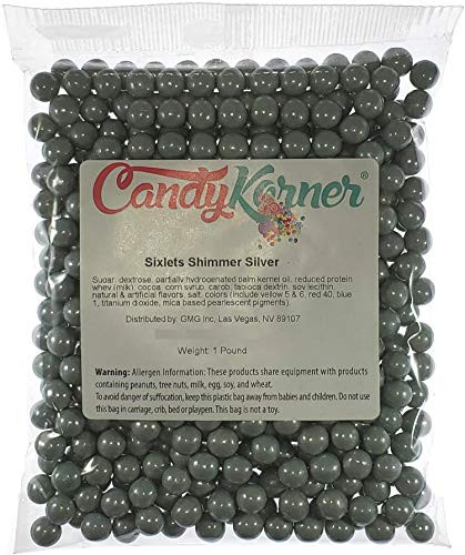 CandyKorner Sweetworks Sixlets Candy Coated Chocolate Shimmer Silver 1 Pound  16 Ounce