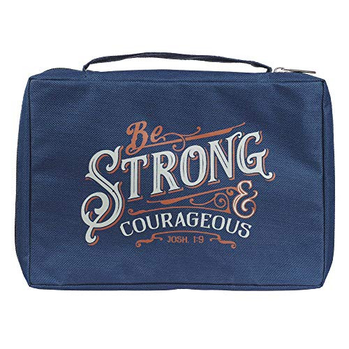 Be Strong and Courageous Joshua 19 Navy Canvas Bible Cover for Men and Women Medium Zippered Case for Bible or Book wHandle