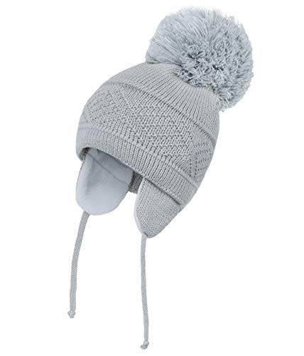 Connectyle Boys Girls Knit Kids Hat with Earflaps Warm Winter Hats Fleece Lined Beanie Hat L Grey