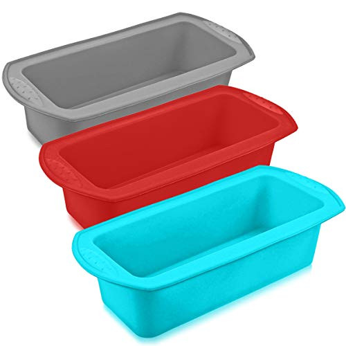 DOERDO 3 Pieces Silicone Loaf Pan Rectangle Shape Bread Pan Silicone Cake Baking Mold for Homemade BreakCakeQuiche