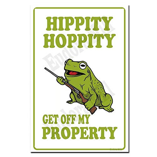 Eudora Mill Hippity Hoppity Get Off My Property Frog No Tresspassing Novelty Sign - 8x12 Retro Tin Signs Vintage Metal Sign Rules Warning Sign Bar Cafe Garage Wall Decor Retro Vintage