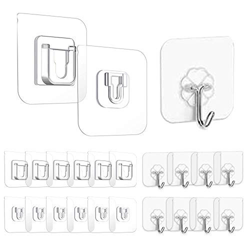 Neatbudddy 20 Pairs Double Sided Adhesive Wall Hooks Wall-Sticking Hooks Without Punching and Nails Waterproof and Oil-Proof Heavy-Duty Self-Adhesive Hooks for Bathroom and Kitchen