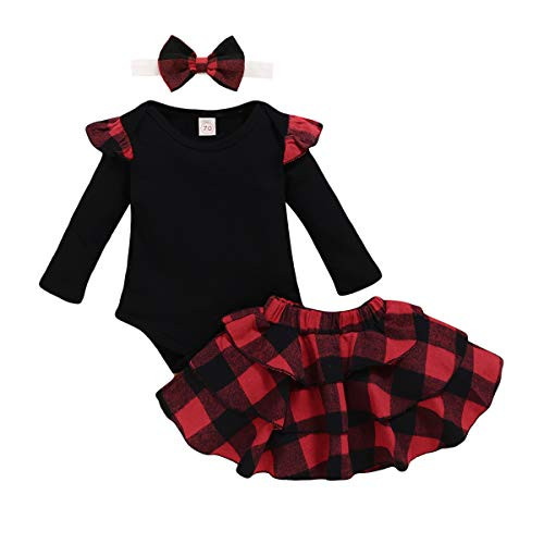 Toddler Baby Girl Christmas Outfits Ruffle Long Sleeve Romper Buffalo Plaid Skirt Tutu Dress Headband Red 9-12 Months Toddler Baby Girl Christmas Outfits Ruffle Long Sleeve Romper Buffalo Plaid Skirt Tutu Dress Headband Red 9-12 Months