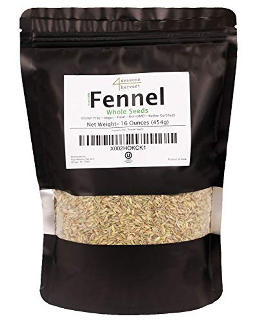 Four Seasons Harvest Fennel Seeds Whole Non-GMO and Kosher Certified - 16 Oz Four Seasons Harvest Fennel Seeds Whole Non-GMO and Kosher Certified - 16 Oz